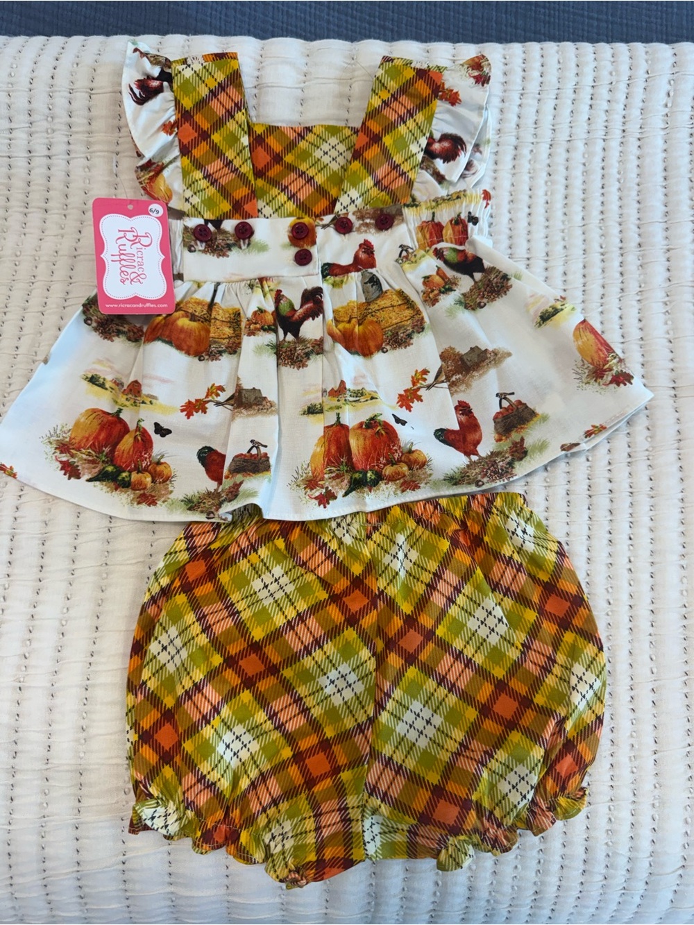 NWT Girls Fall Plaid Pumpkin Print Two-Piece Set - Yellow/Orange size 6/9